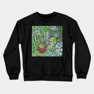 Garden with agapanthus from gouache painting by Jo Reitze Crewneck Sweatshirt